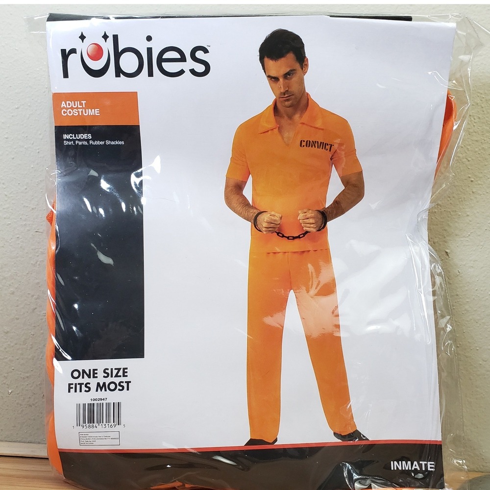 Rubies Inmate Halloween Costume Orange Outfit Handcuffs Jail Convict Prison NWT